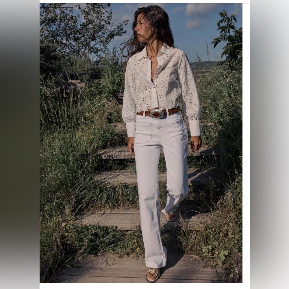 ZARA white flared high waist jeans size 6